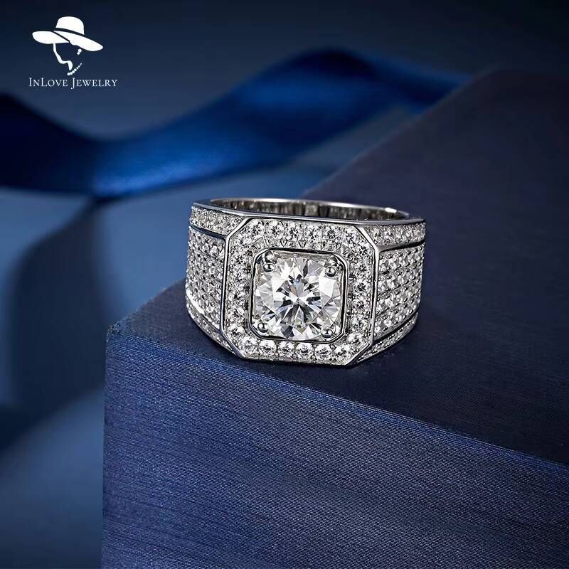 Wholesale Mens Fashion Jewelry Shape 1CT-5CT Moissanite Diamond Silver 925 Rings Stylish 2CT-3CT Moissanite Diamond Wedding