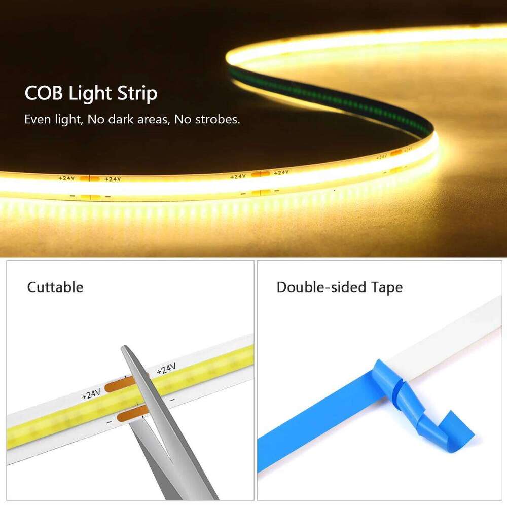Smart Door Motion Sensor Strip Light 24V COB, LED Tape Lights, Cuttable for Cabinet/Wardrobe/Shelf Lighting, EU/US Plug Z260206