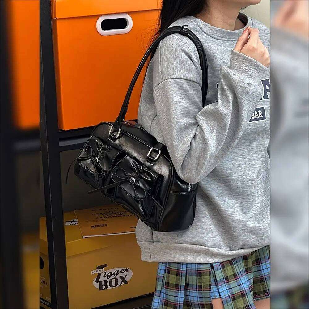 Fashion Bow Women's Bowling Shoulder Bags Portable High Capacity Ladies Underarm Pillow Bag Commuter Female PU Leather Handbags Y260205