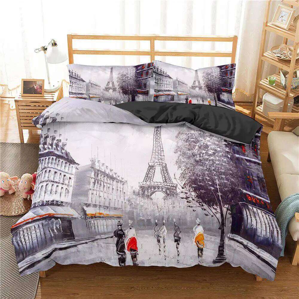 Eiffel Tower Bedding Queen Size Couple Valentine's Day Comforter Set For Women Romantic Paris Duvet Cover Room Decor XJ260206