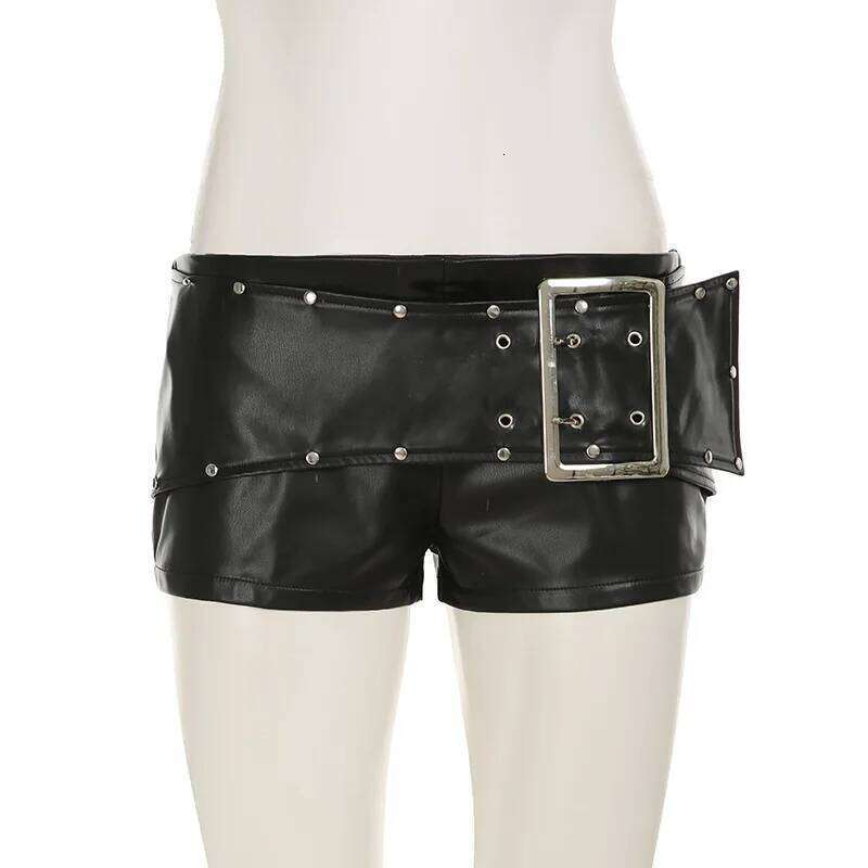 Sexy Rivet Buckle Belt Low Waist Leather for Women Y2k Spice Girl Punk Style Shorts Autumn New 2025 C260206