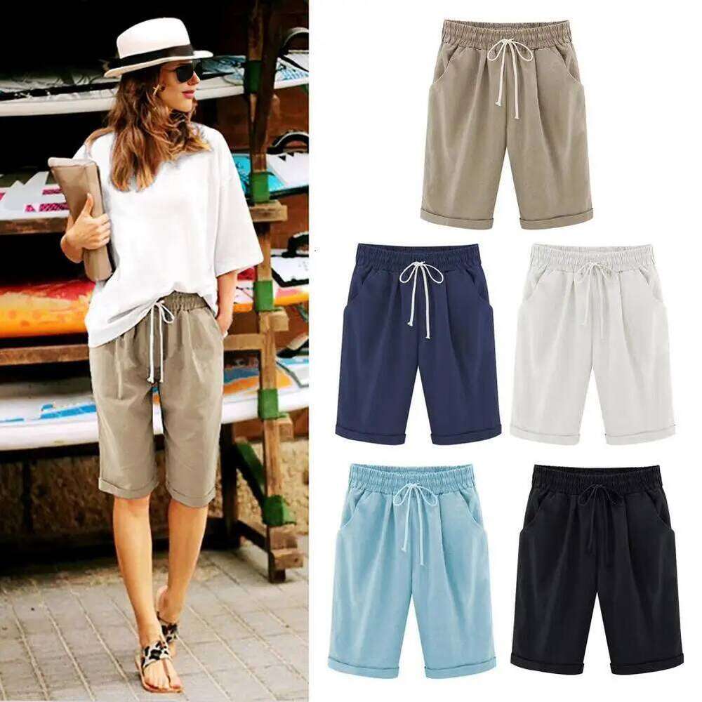 Short Pants Stylish Summer Women's Knee-length Shorts with Drawstring Elastic Waist Wide Leg Design Side for Ladies XJ260206