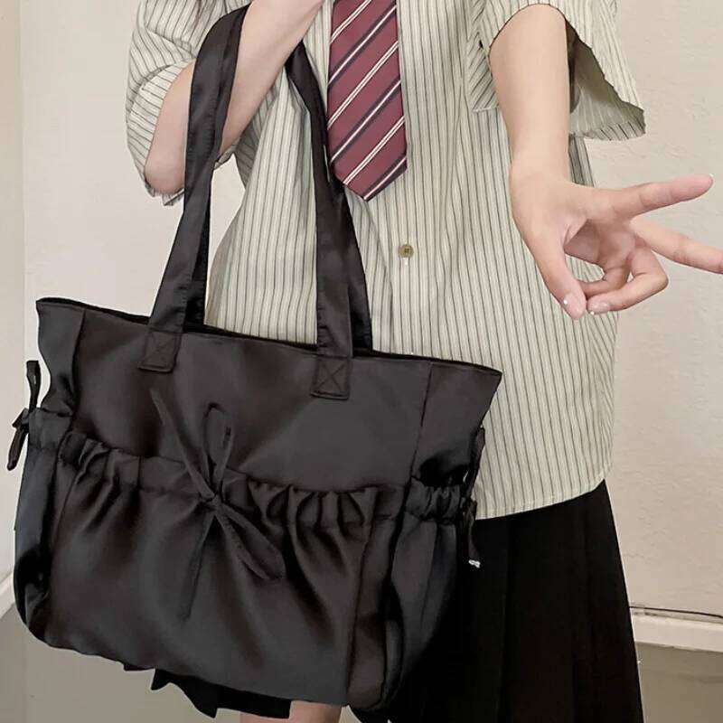 Sweet Ballet Girl Tote Ruched Bow Chic Student Preppy Style Shoulder Bag Large Capacity Cute Elegant Handbag Y260205