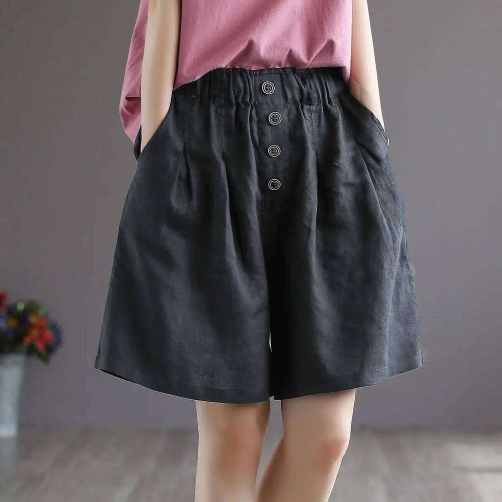 Women Elastic Linen Trend 2025 Kpop Wholesale Short Pants Woman Bermuda with Waist Pocket Knee Length Mid Cotton Half Shorts XJ260206