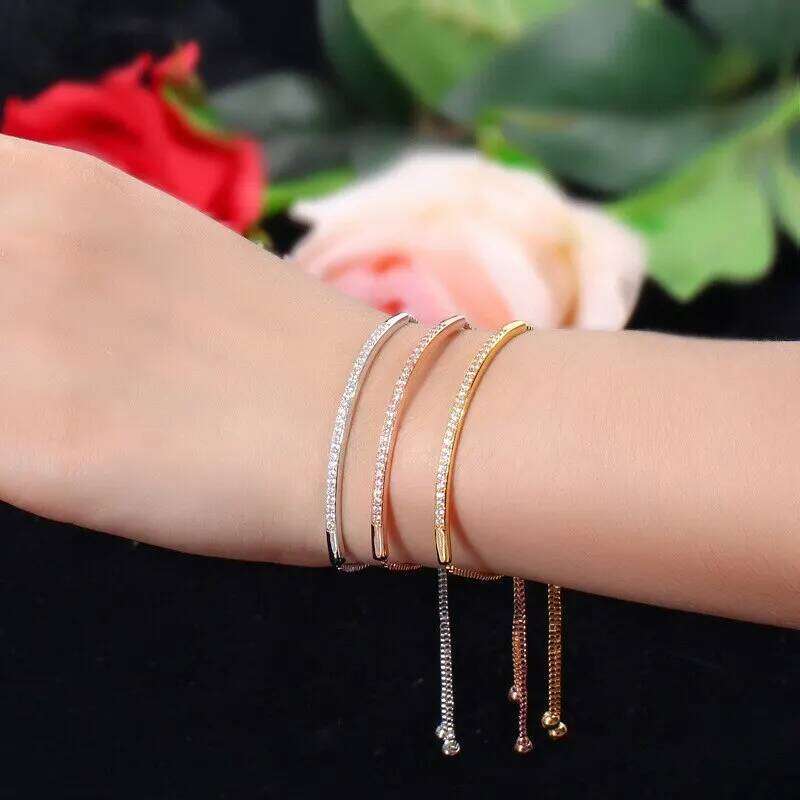 3pcs Bracelets For Women Simple Models Silver-plated Rose Gold-color Each 1 Adjustable Copper Beads Jewelry 26H0206
