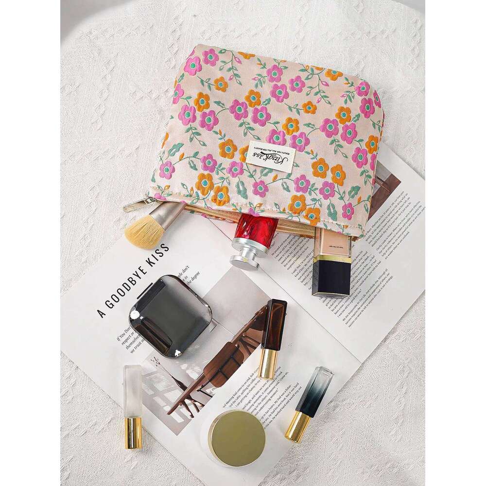 1pc/set orange pink flower cute floral multifunctional clutch bag, festival makeup bag Y260206