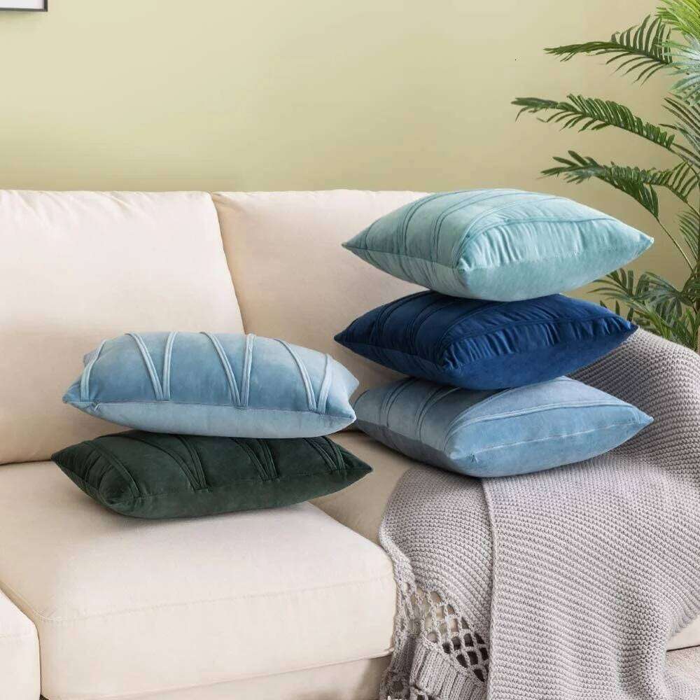blue Decorative sofa velvet cushion living room cover, 18x18 north pillow for home decoration