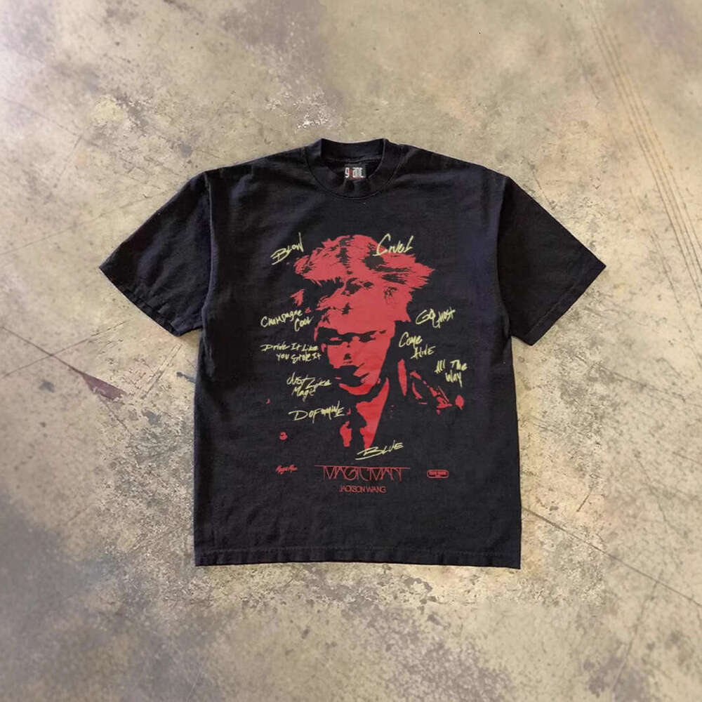 250g heavy-weight pure cotton! American-style oversized character print couple's loose-fitting short-sleeve T-shirt for women and men, trendy for