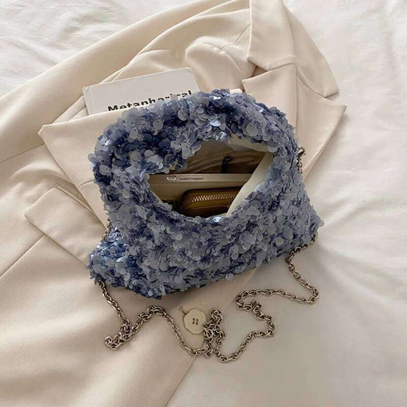 Luxury Exquisite Shining Sequins Evening Women's Sparking Pleated Handbag Fashion Chains Party Banquet Single Shoulder Bag Y260205