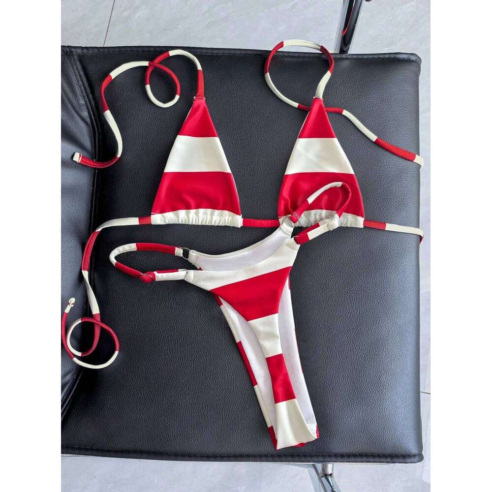 Red and white striped bikini swimsuit XJ260206