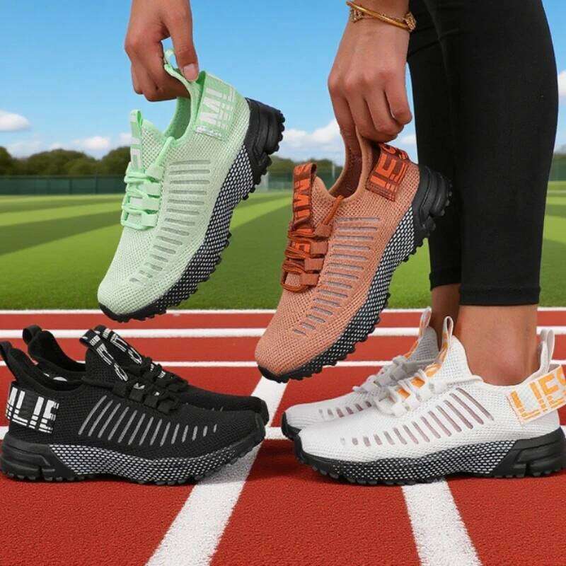 Fashion Mesh Running Lightweight Breathable Walking Shoes Plus Size Comfort Non-Slip Casual Flat Sole Sneakers Quick Dry
