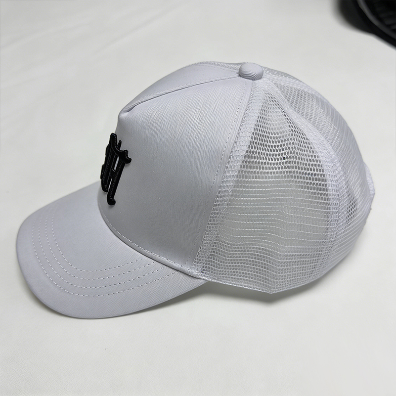 Men's Women's White Mesh Trucker Cap Gothic Letter Embroidery Adjustable Snapback Hat