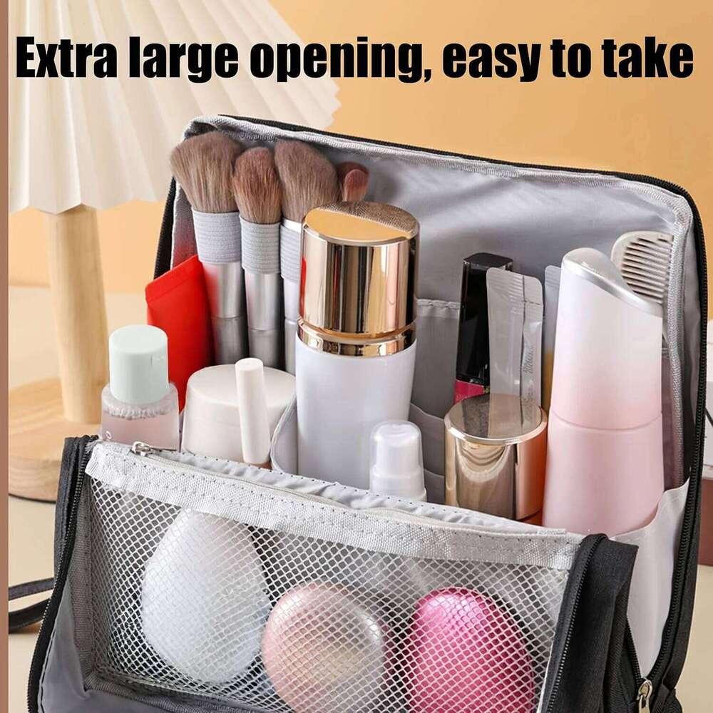 7pcs Standing Makeup Bag Set, Large Capacity Cosmetic & Toiletry Organizer with Bottles, Portable for Travel. Black White Purple Y260206