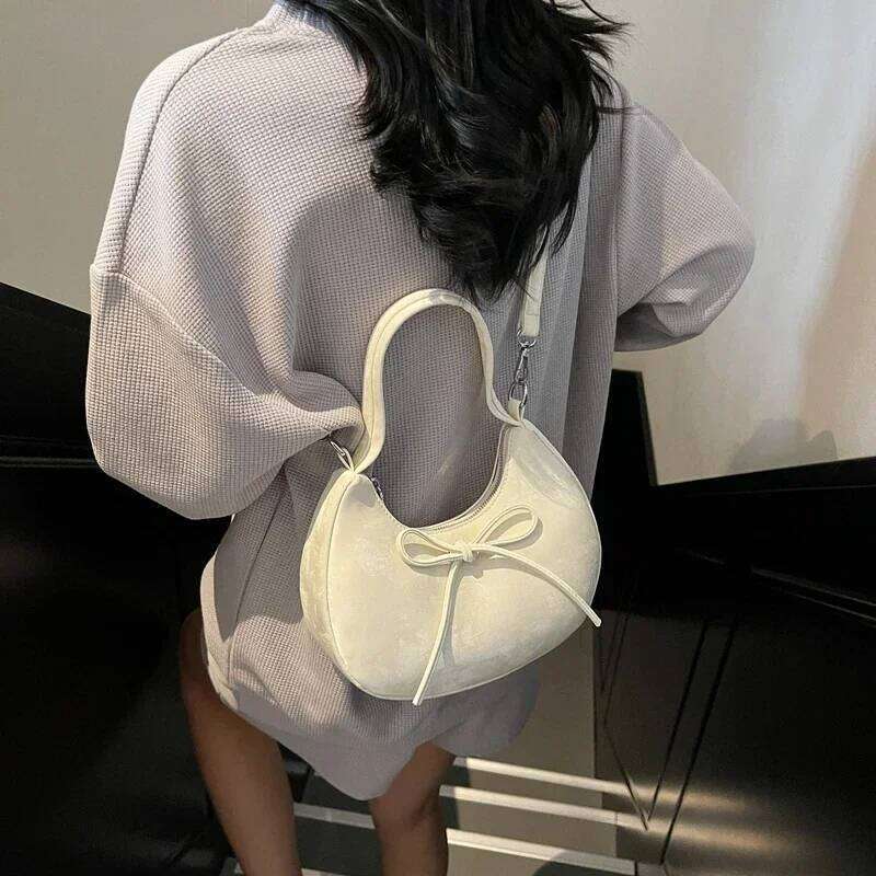 2025 New High Quality Fashion Solid Color Pu Zipper Shoulder Bow Decoration Sewing Thread Crossbody Bags for Women Y260205