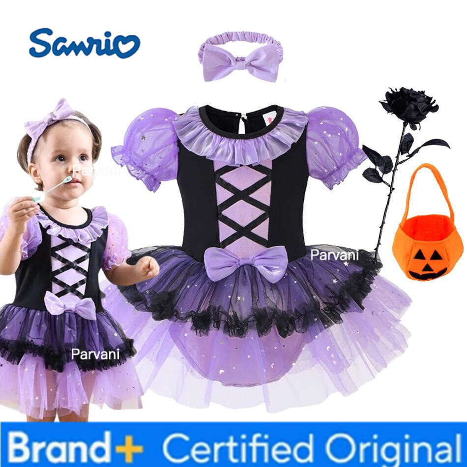 Sanrio 2025 Girls Witch Princess Outfit Infant Baby Tutu Halloween Cosplay Kids Romper Clothes Birthday Costume Dress H260206