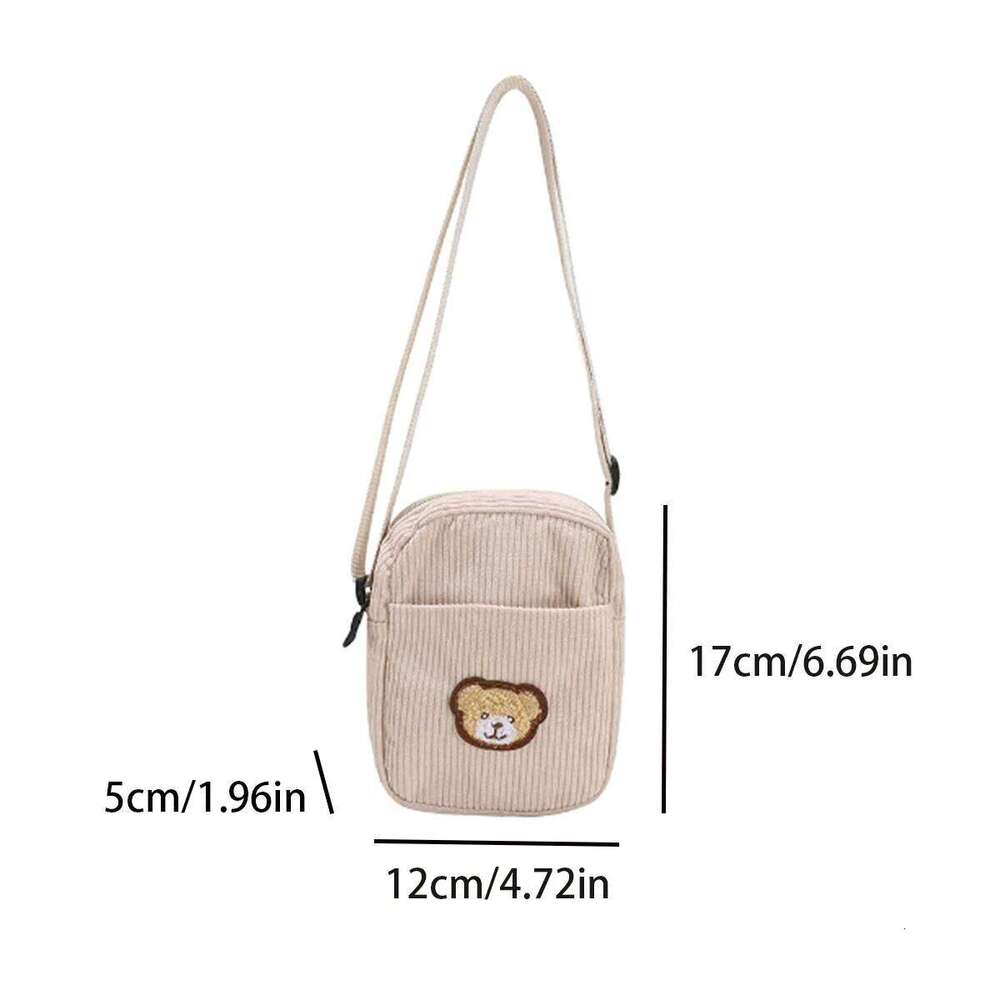 Khaki corduroy fashion small exquisite mobile purse with a simple and fresh cute cartoon shoulder crossbody bag XJ260129