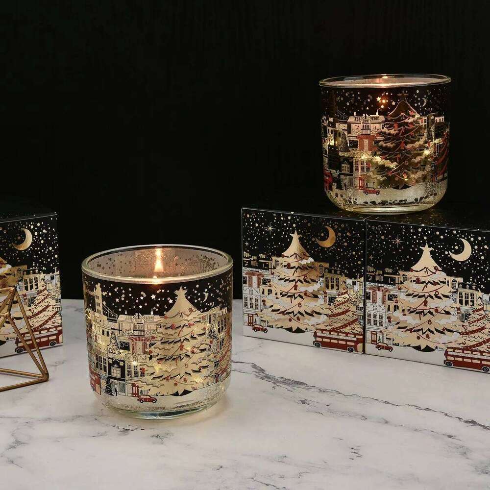 Scented Jar Festive Atmosphere Candles London Street Scene Pattern Heat Sensing Fragrance Candle for Holiday parties S260205