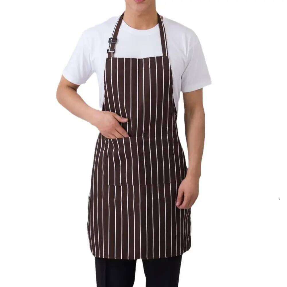 Kitchen Cooking Chef Halterneck With 2 Pockets Catering Sleeveless Aprons Men Woman BBQ Waiter Printing Apron S260205