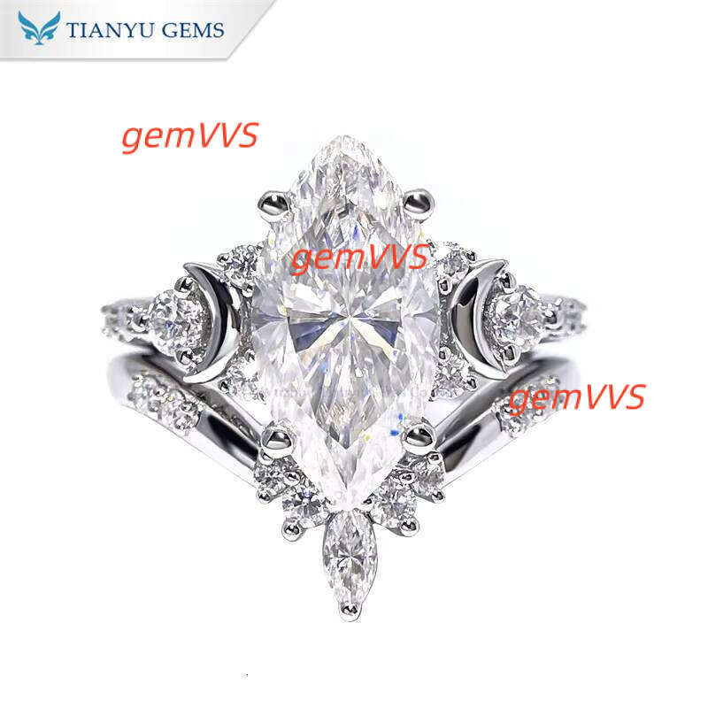 Tianyu Gems Custom Solid Gold Jewelry Platinum 950 7*10Mm Marquise Brilliant Cut Moissanite D Vvs1 Ring Set For Women