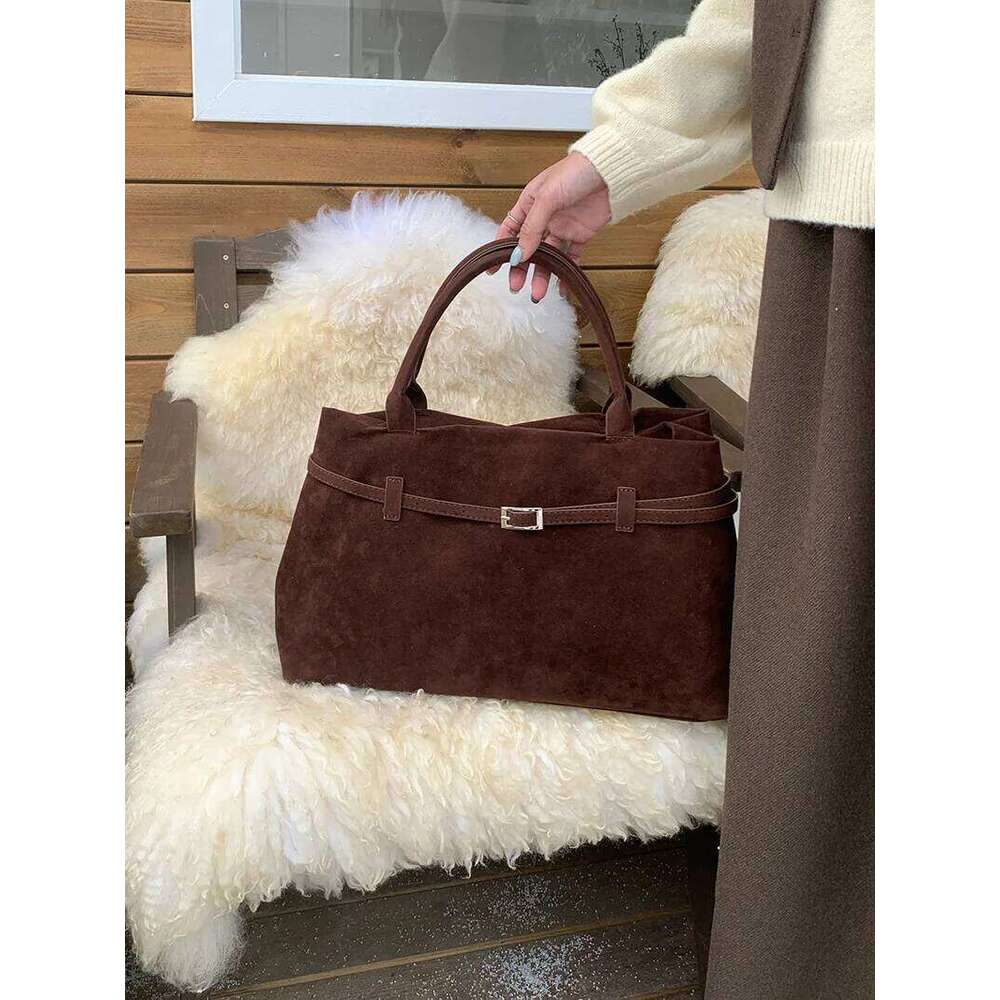 Retro Matte Suede Purse Handbags for Women Large Capacity Fall Winter Casual Tote Bag Belt Design Female Work Shoulder Bags Y260205