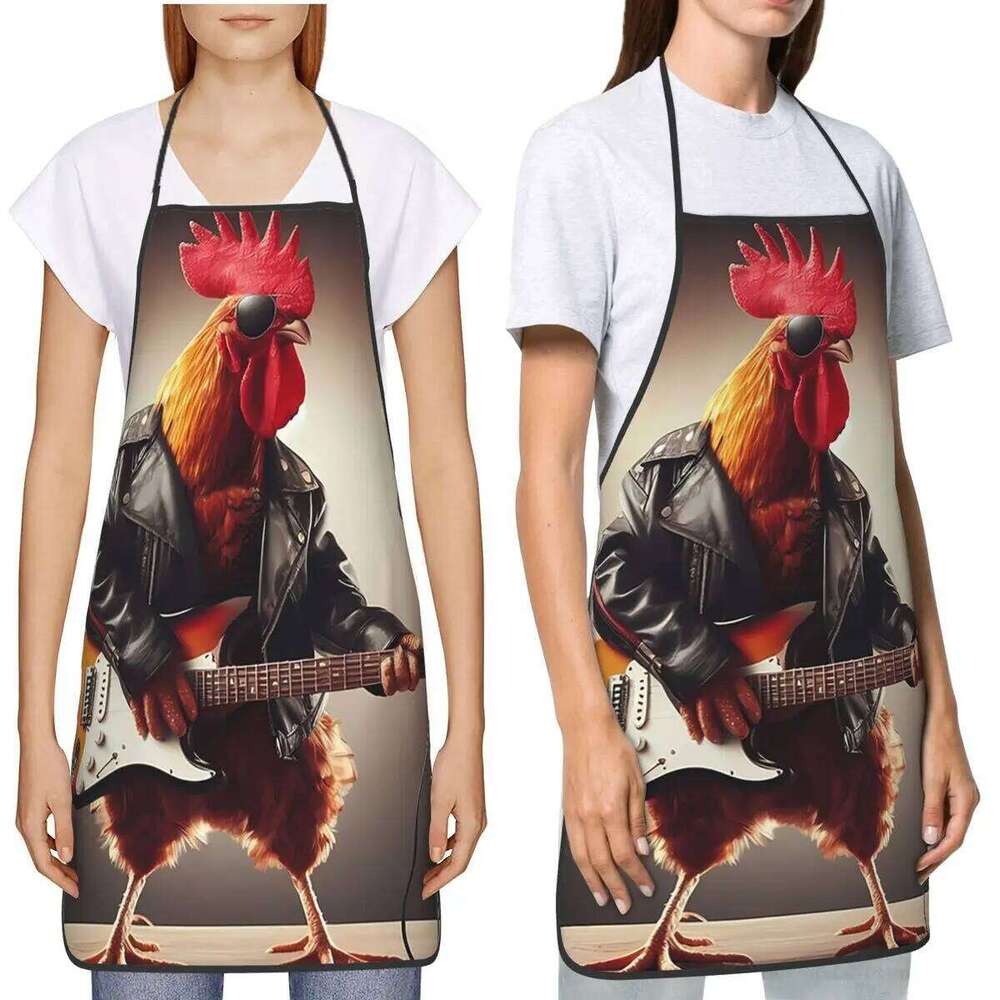 Playful Rooster Playing Guitar Aprons Chef Baking Tablier Sleeveless Bib Kitchen Cleaning Pinafore for Women Men Painting S260205 d54