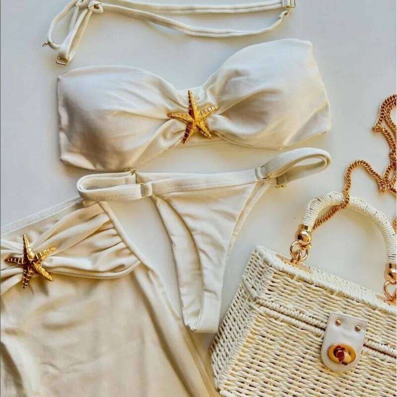 Three-piece Sling New Star Bikini Sexy Solid Color Swimsuit Pants Adjustable Z260206