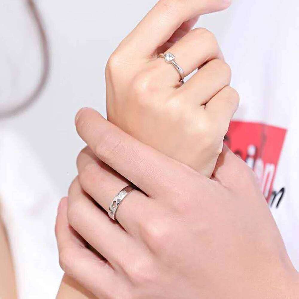 1 Pair Adjustable Heart-Shaped Couple Ring Copper Plated Platinum Men Women Finger Jewelry Drop Shipping Valentine's Gift W260206