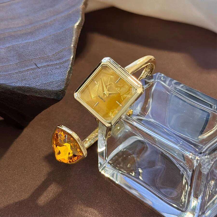 New Ladies Open Bracelet Watch Assorted Shaped Diamond Color Gemstone High-End Quartz Wristwatch Lazy Person's Stylish Timepiece Z260206