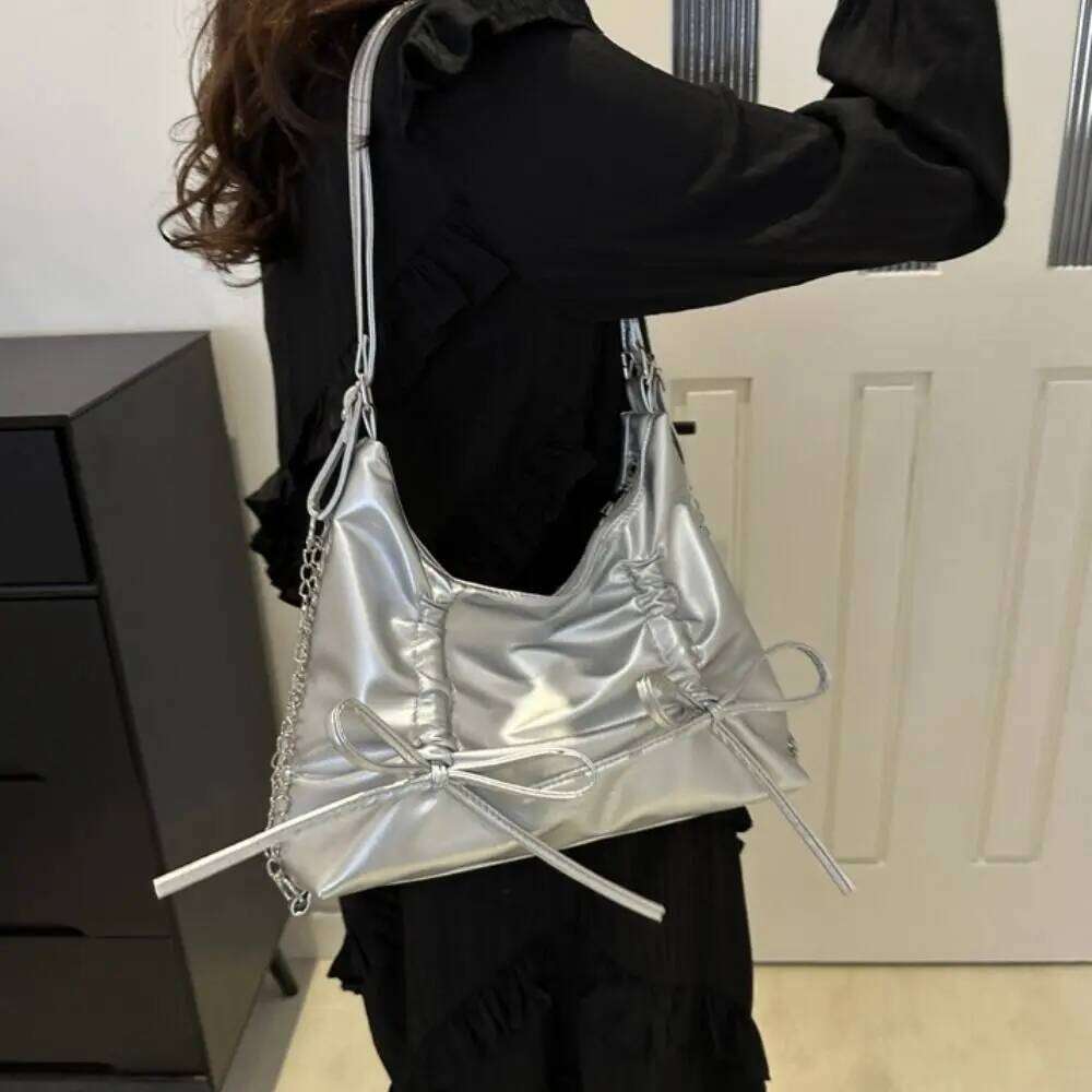 Fashion PU Leather Bowknot Shoulder Zipper Large Capacity Bow Tote Shopping Stroge Girl Crossbody Bag Streetwear Y260205