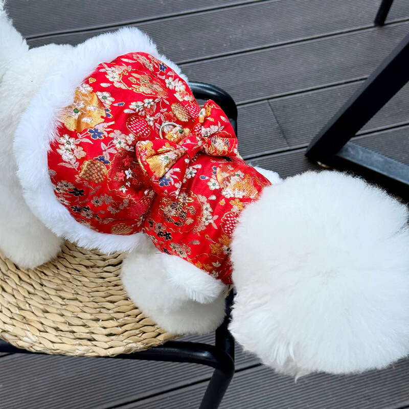 Pet New Year Outfit 3D Butterfly Leash Dog Festive Teddy Bichon Cat Winter Clothes