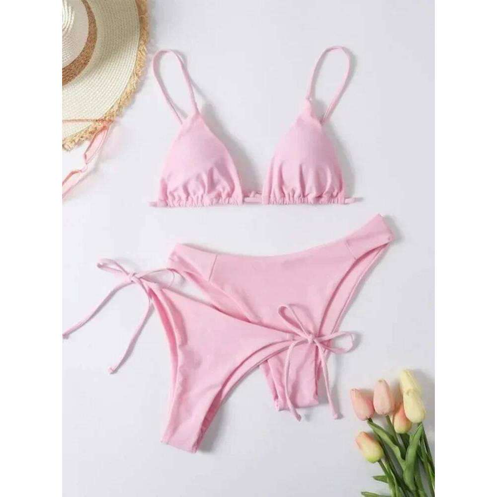 2025 New Summer Swimwear Bikinis Sexy Solid Spaghetti Strap 3 Piece Set Women Split Swimsuit High Waist Beach Bikini Z260206