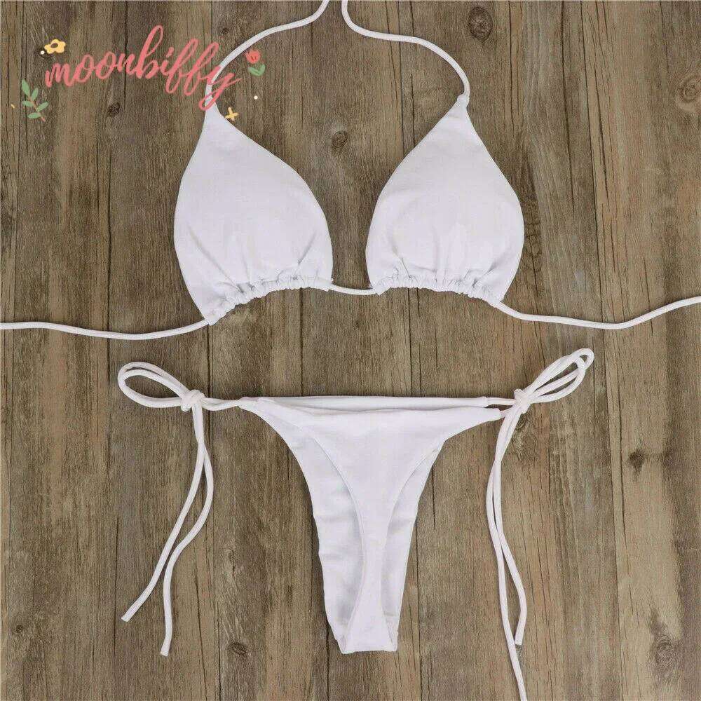 Women Thong Set Side Lace-up Sexy Swimsuit Bandage Neck Tie Swimwear Adjustable Brazilian Style Bikini Underwear Z260206