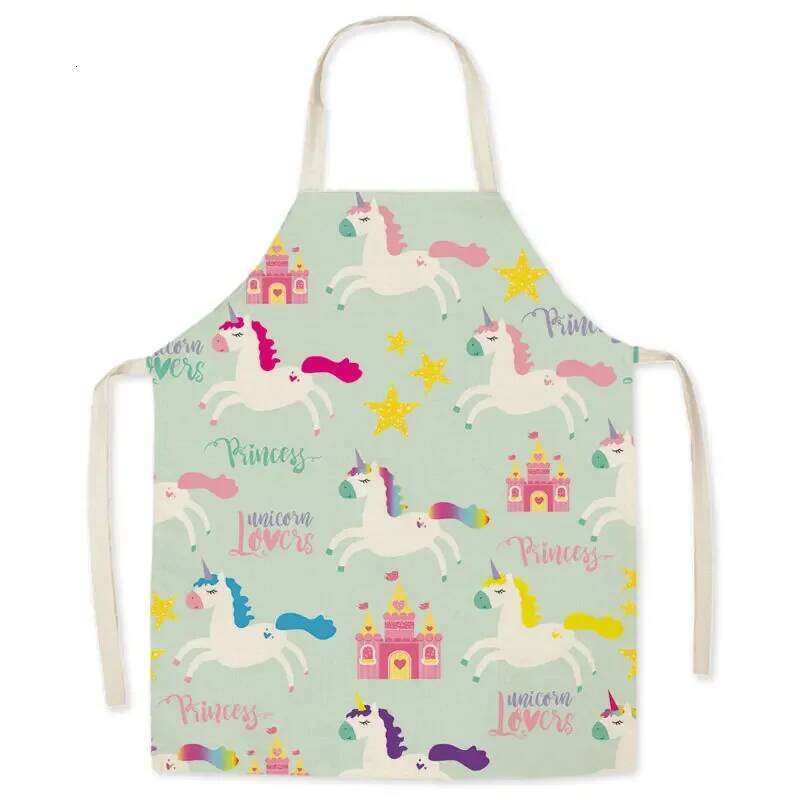 Linen Fabric Cartoon Unicorn Oil-proof Cute Parent-child Kitchen Decoration Children Adult Sleeveless Apron Custom S260205