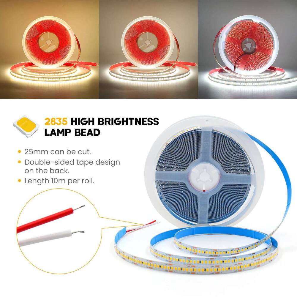 DC12V 24V Strip 5m 10m 2835 Ribbon Diode Tape 120 240LEDs/m Flexible LED Lights Warm Cool White Waterproof TV Backlight Z260206