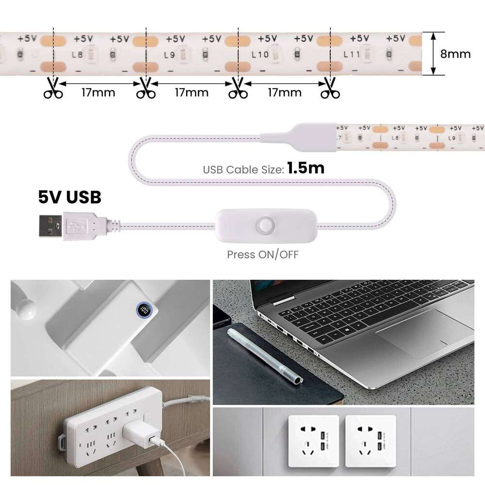 DC5V USB 2835 Dimmable Touch Switch Backlight TV Kitchen Strip Flexible LED Tape Ribbon Under Cabinet Light Night Lamp Z260206
