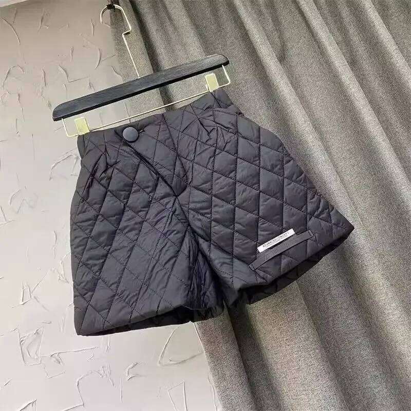 Women's Black Wide-Leg High Waist Autumn Winter Silk-cotton Warm Comfortable 2025 New Arrival Chic Women Shorts XJ260206