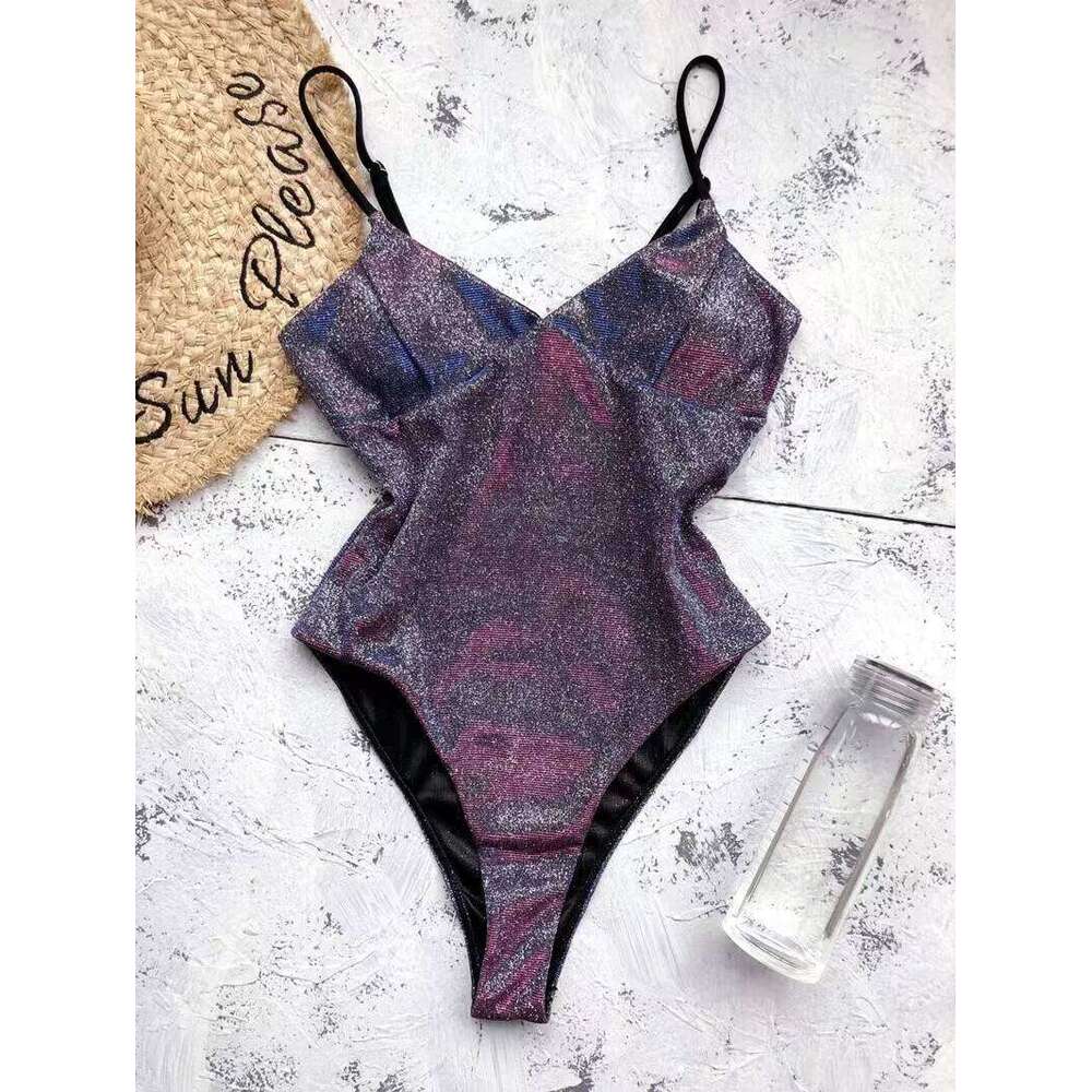 sexy shinny swimsuit glitter bikinis one piece monokini swimsuits biquini push up lady swimwear bathing suits XJ260206