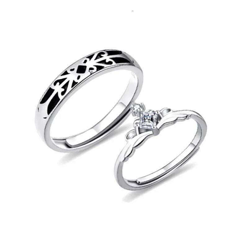ANENJERY Sweet Romantic Shiny Zircon Couple for Women Men Moon Sun Rings Wedding Engagement Trendy Princess Jewelry W260206