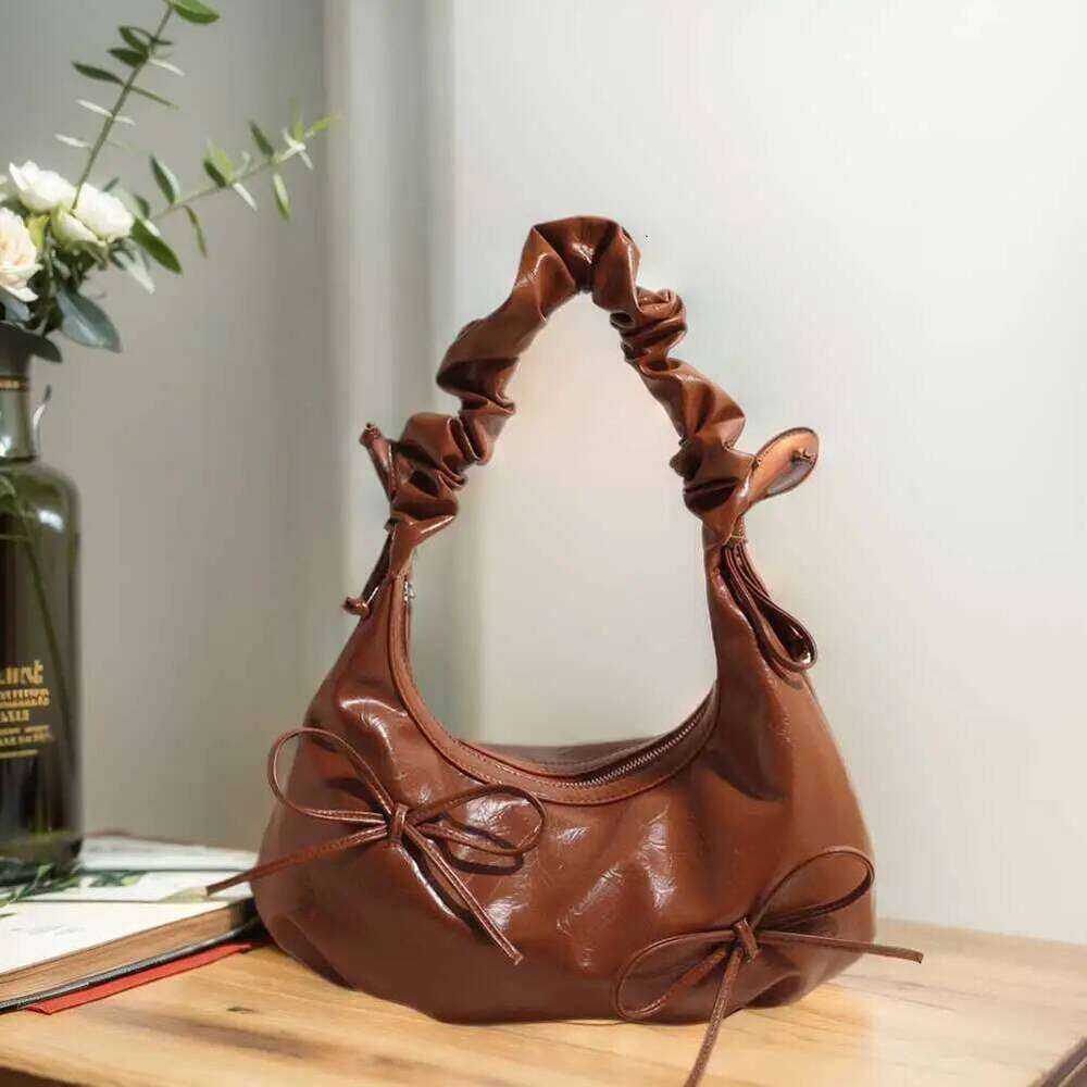 PU Leather Shoulder Bowknot Women Pleated Handbag Zipper Cloud Bubble Tote Bag for Shopping Work Travel Y260205