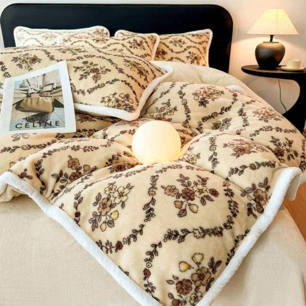 Winter Warm Milk Velvet Bedding Luxury Floral Printed Duvet Cover Pillowcase Bed Sheet Double Queen Thickened Four Piece Set XJ260206