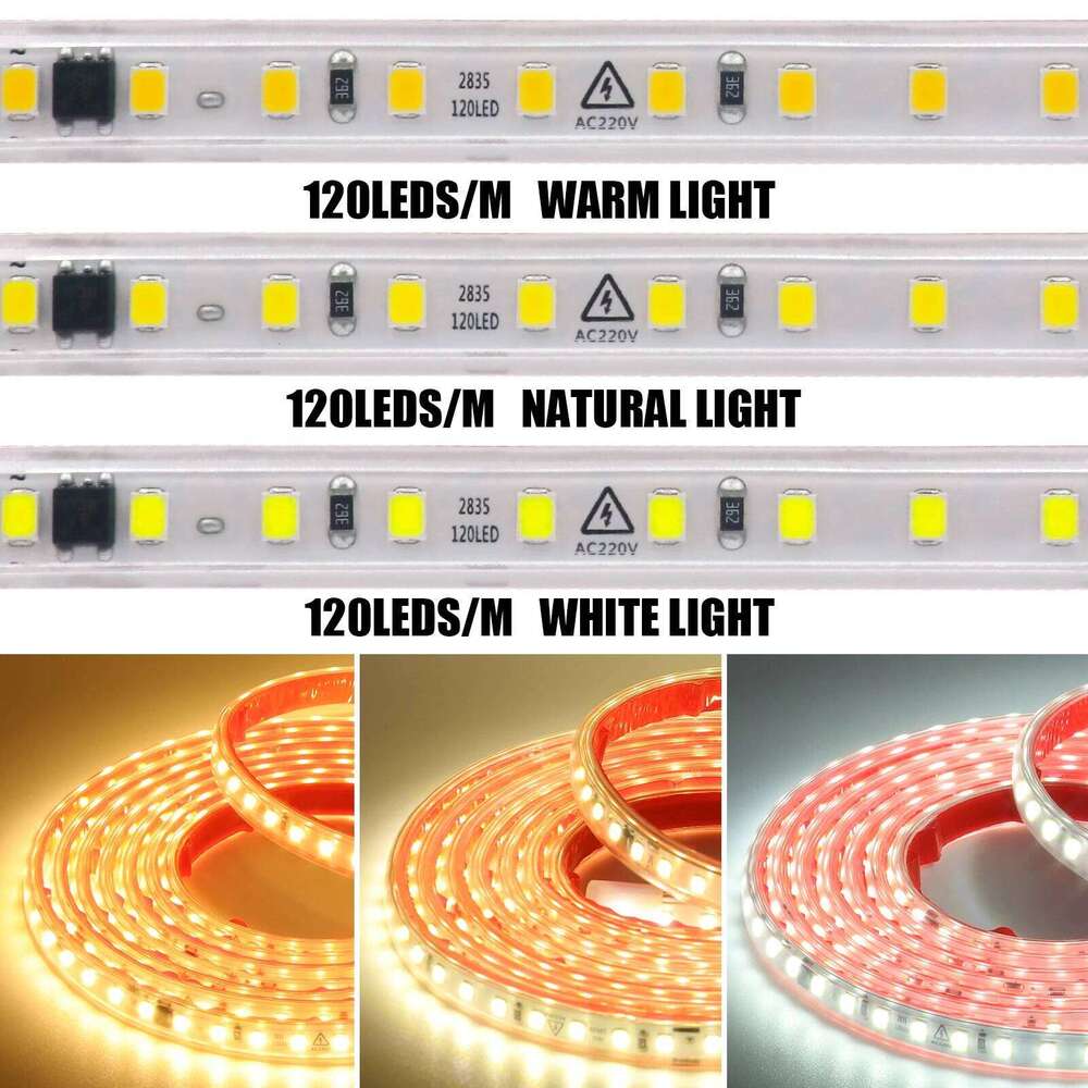 IP65 Waterproof LED Strip Light 220V SMD2835 120LEDs/m Flexible Ribbon Adhesive Tape Lamp Cuttable Warm Cool White with EU Plug Z260206