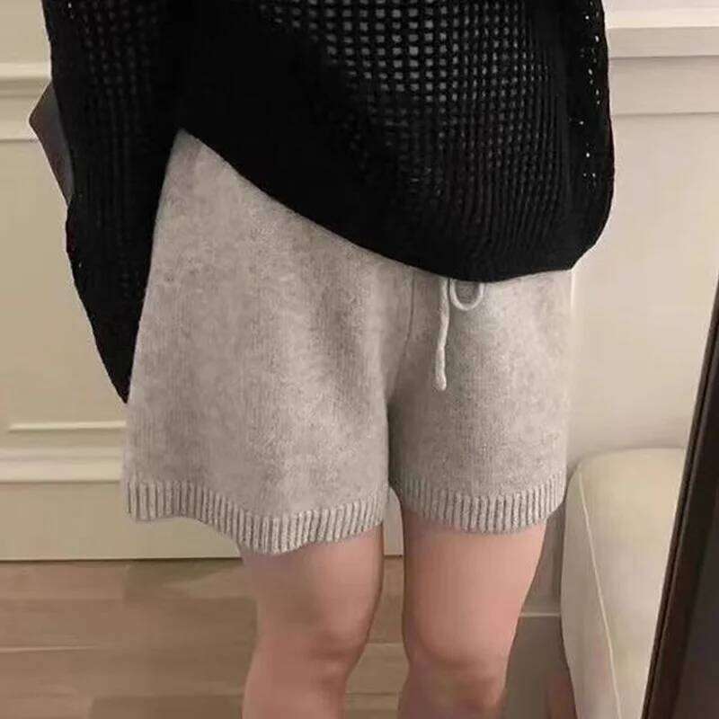 Women Clothing Autumn Winter Casual Streetwear Y2K Basic Wide Leg Knit Shorts Female Elastic High Waist Solid Loose Short Pants XJ260206