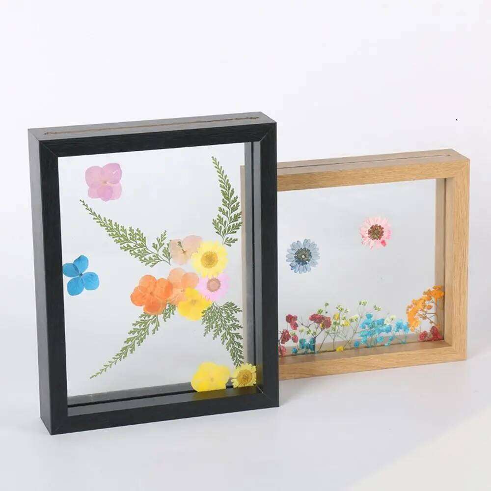 Wooden Glass Leaf Specimen Double-sided Transparent Photo Display Thicked Drawing Artwork Picture Frame S260205