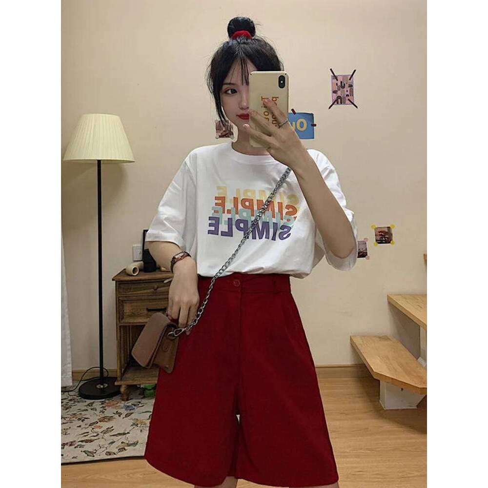 JMPRS Casual Women Wide Leg Summer Korean Fashion Button Red Ladies Elastic Waist Packets Female Black Shorts New XJ260206