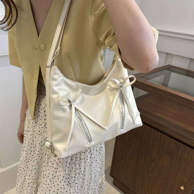 Fashion Bow Design Women's Shoulder Hobos Bags Casual Soft Pu Ladies Backpack Handbags Simple Solid Color Girls Underarm Tote Y260205