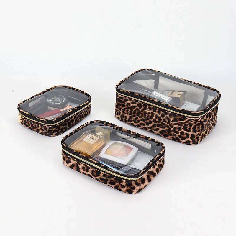 3pc Leopard Print Clear Transparent Makeup Bag for Travel Waterproof Toiletries Storage Cosmetic Organizer With Zipper Y260206
