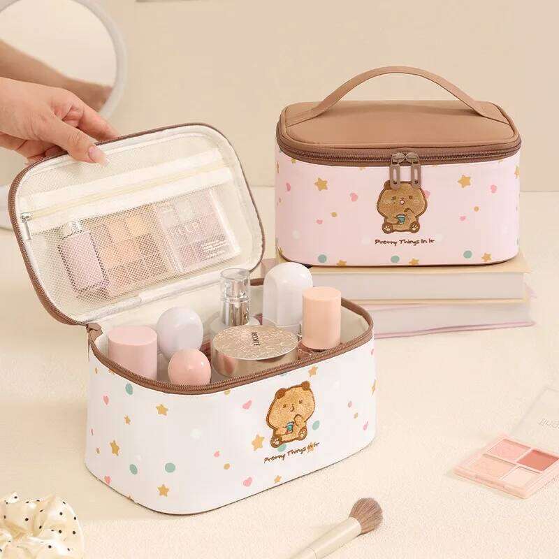 Milk Tea Bear World Cover Travel Storage Cartoon Cosmetic Bag Large Capacity2025New style Y260206
