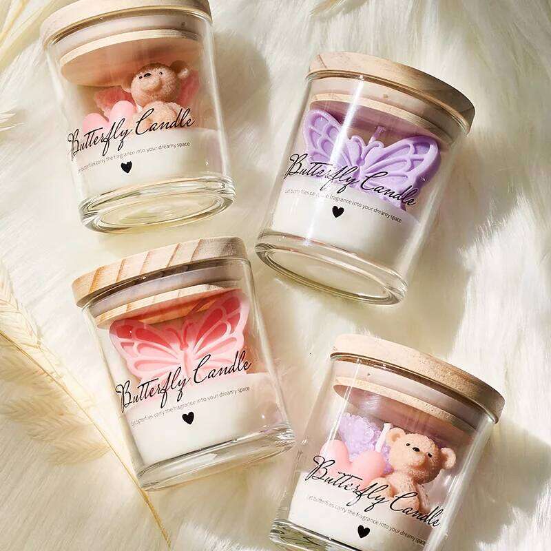 Cute Little Bear Candle Cup Wax, Creative Butterfly Light Fragrance Aromatherapy Desktop Atmosphere Decoration S260205