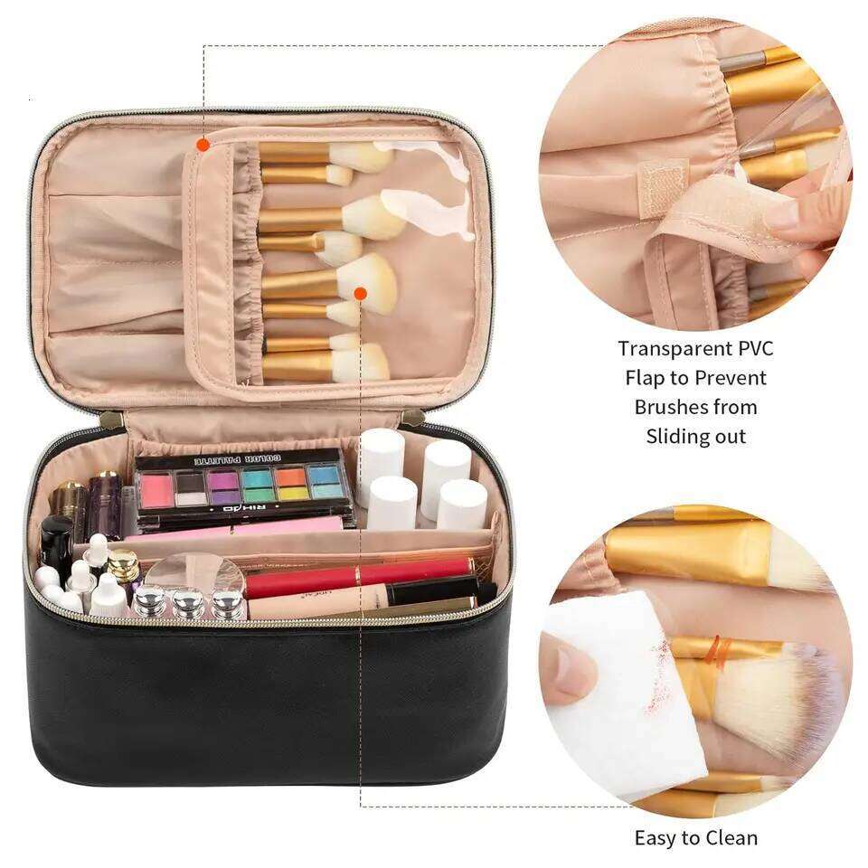 Portable Cosmetic Large Capacity Travel Makeup Case Organizer Black For Women Toiletry Bag for Girls Traveling Y260206