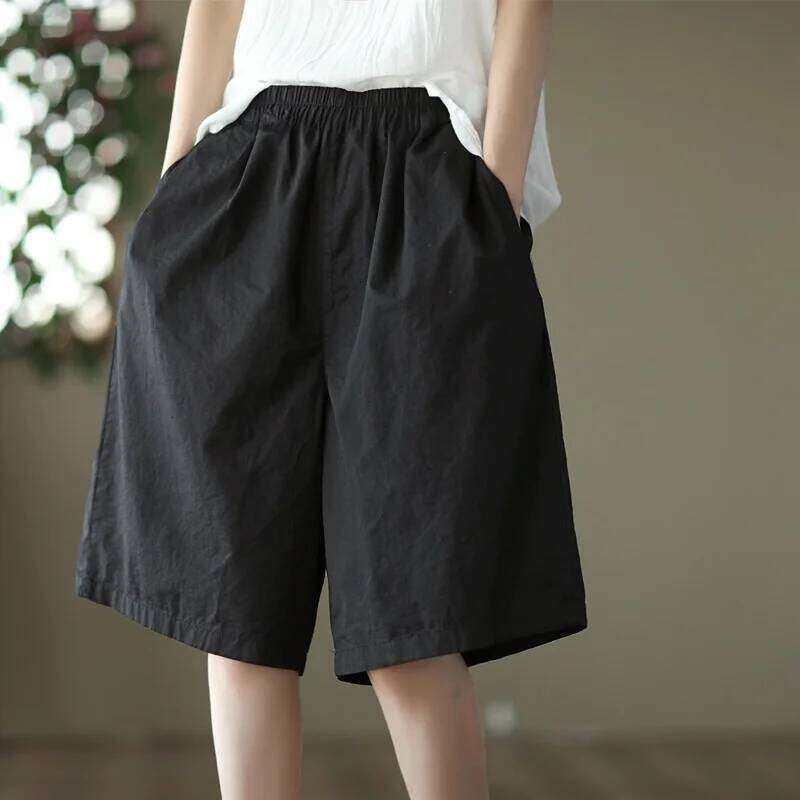 Retro Workwear ort Pants Women Summer Loose plus Size Commuter Faion Wide Leg Five-Part Casual Six-Part Mid-Pants XJ260206